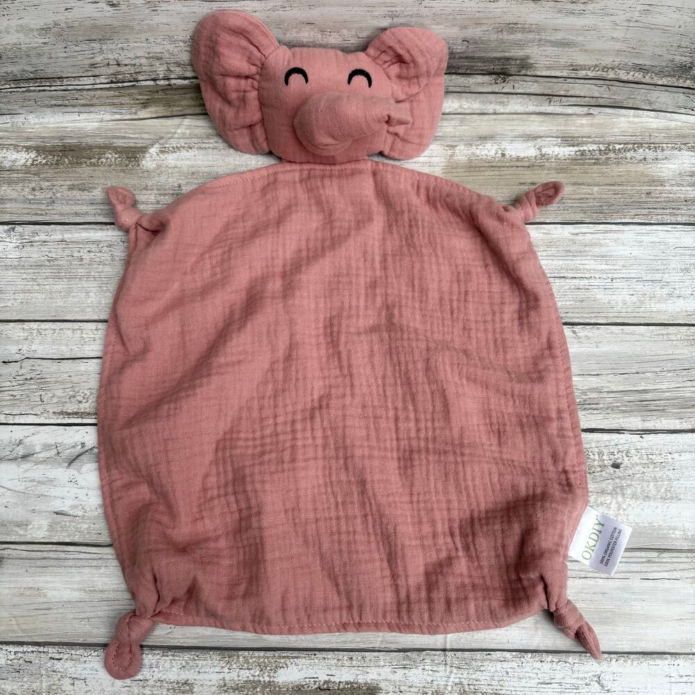 OKDIY Elephant Baby‎ Lovey Plush Pink Organic Cotton Muslin Kidcore Cute